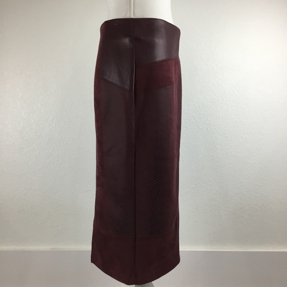 MARC New York By Andrew Marc Patchwork MIDI Pencil Skirt Deep Burgundy - Picture 9 of 11